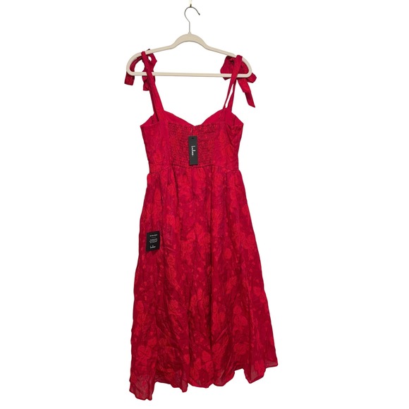 NWT Lulus Loveliest Muse Red Burnout Floral Tie-Strap Midi Dress Sz M - Picture 6 of 8
